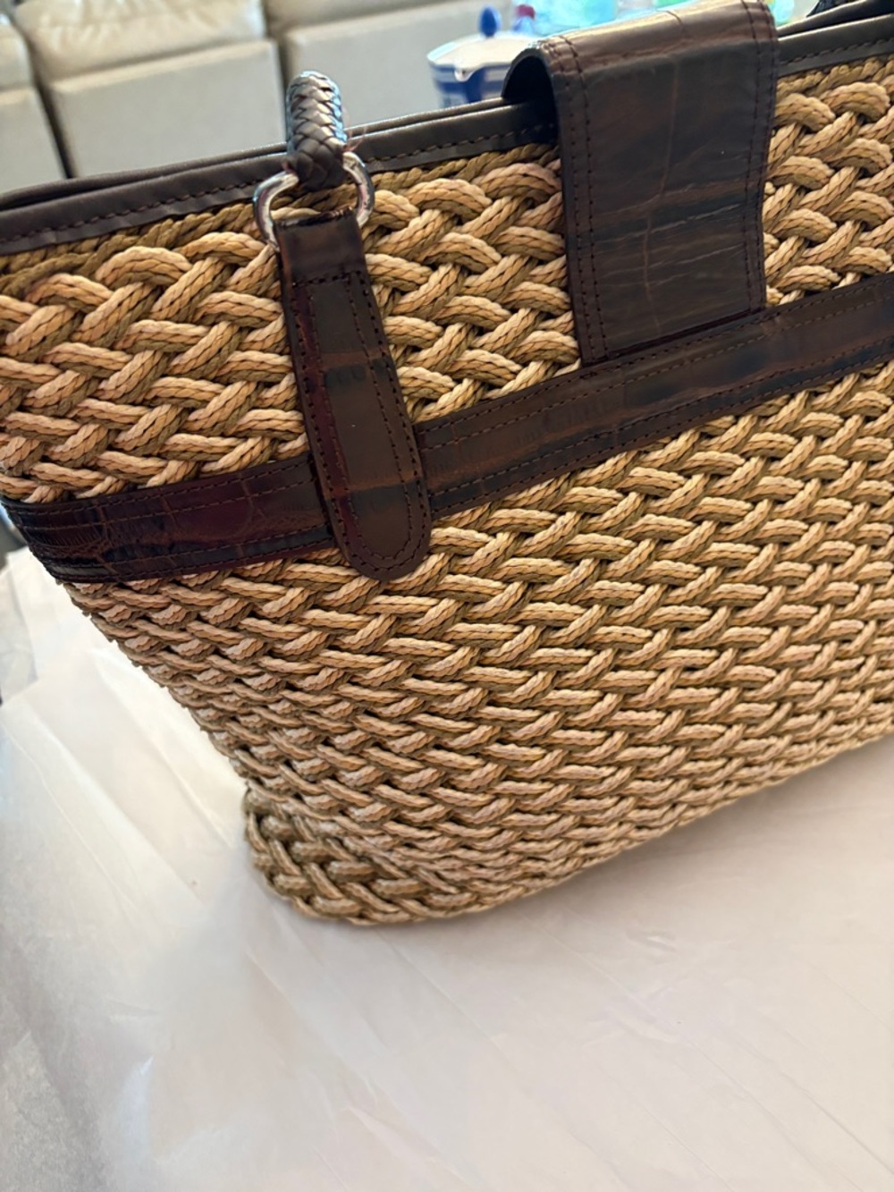 Brighton Natural Raffia & Leather Tote Handbag Purse Pocketbook EUC - Picture 16 of 16